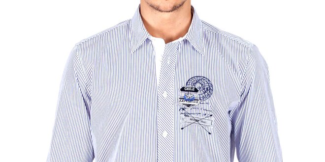 Pánská modrobíle pruhovaná košile Galvanni