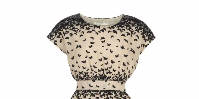 Dámské světle béžové šaty s motýlky Uttam Boutique