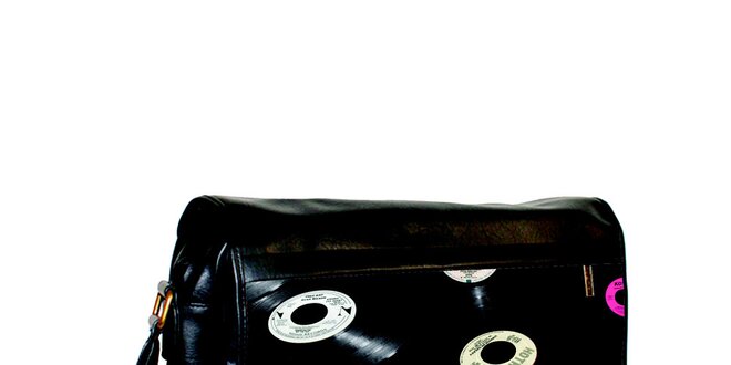 Černá messenger taška s potiskem vinylových desek Kothai