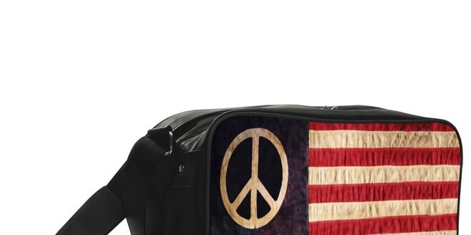 Černá taška s hippie vlajkou Kothai