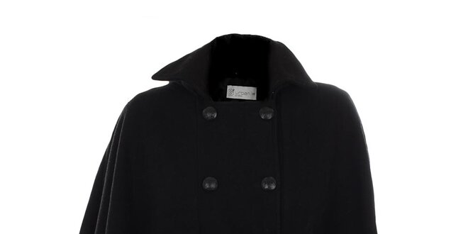Dámský černý kabátek s dvouřadým zapínáním a páskem Gémo
