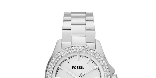 Dámské analogové hodinky s bílými krystalky Fossil