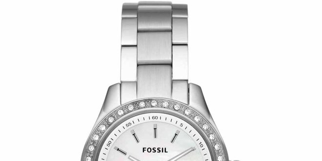 Dámské stříbrné hodinky s kamínky Fossil
