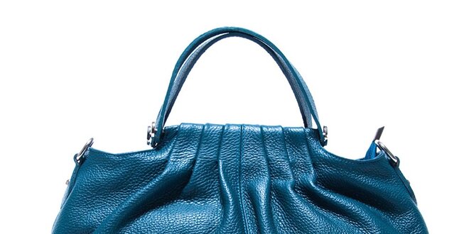 Dámská modrá kožená kabelka s řasením Renata Corsi
