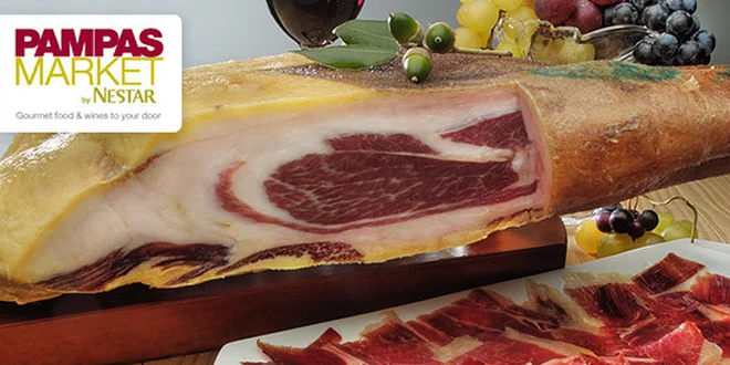 Šunka Jamón Serrano včetně stojánku a nože