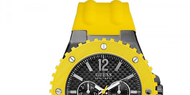 Pánské hodinky se žlutým silikonovým řemínkem Guess
