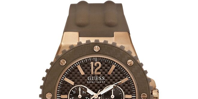 Pánské hodinky s hnědým silikonovým řemínkem Guess