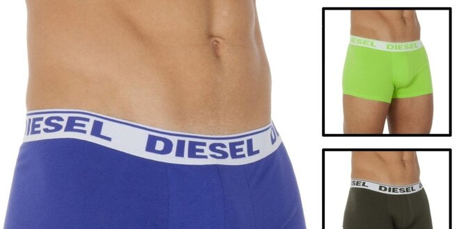 Pánská sada boxerek - khaki, modrofialové, limetkově zelené - Diesel