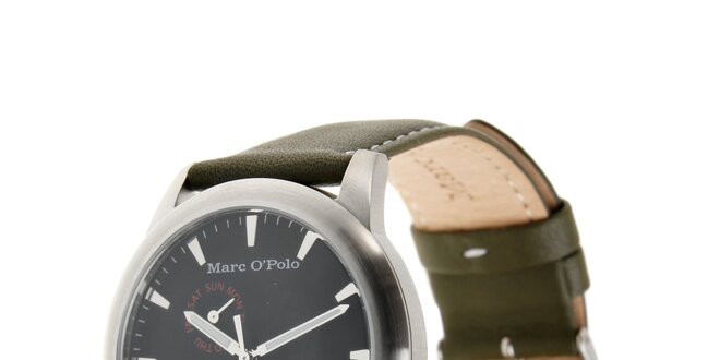Marc O´Polo hodinky s tmavě zeleným koženým řemínkem a černým ciferníkem