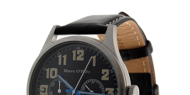 Pánské ocelové hodinky Marc O´Polo s černým koženým řemínkem