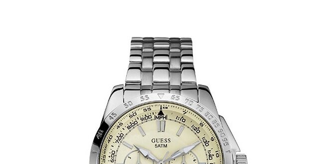 Pánské stříbrné hodinky z nerezové oceli s krémovým ciferníkem Guess
