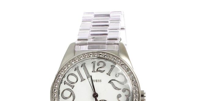 Dámské stříbrné hodinky Guess s bílým ciferníkem