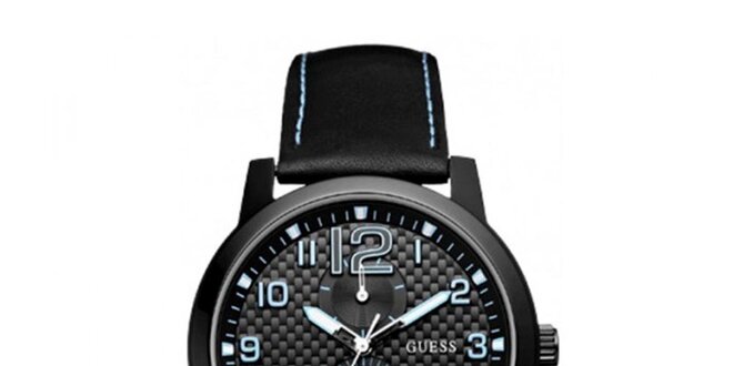 Pánské černé hodinky s modrými detaily Guess