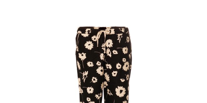 Dámské černé kalhoty značky DKNY s květinovým vzorem