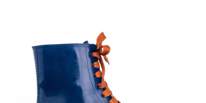 Dámské modré kotníkové boty s oranžovými tkaničkami Via Bellucci