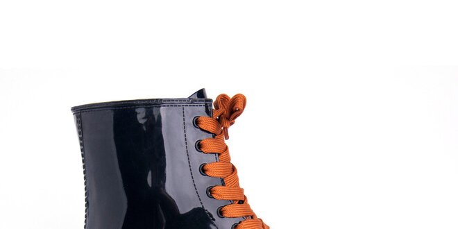 Dámské černé boty s oranžovými tkaničkami Via Bellucci