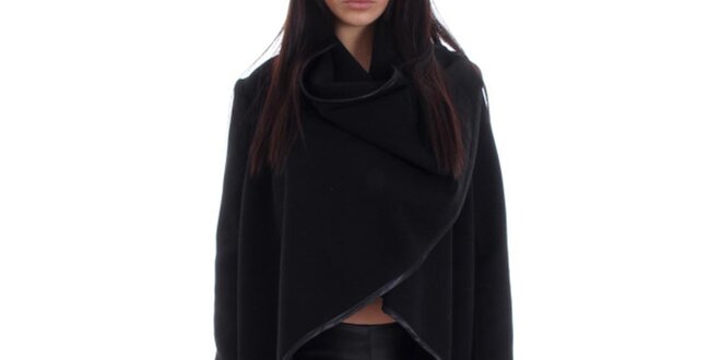 Dámský černý kabát s páskem Caramella Fashion
