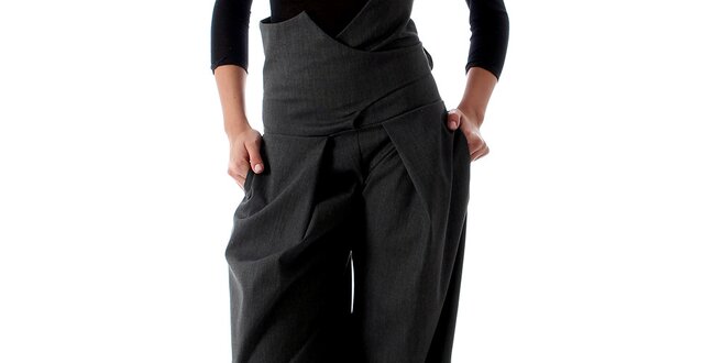 Dámské šedé kalhoty se zavazováním na zádech Caramella Fashion