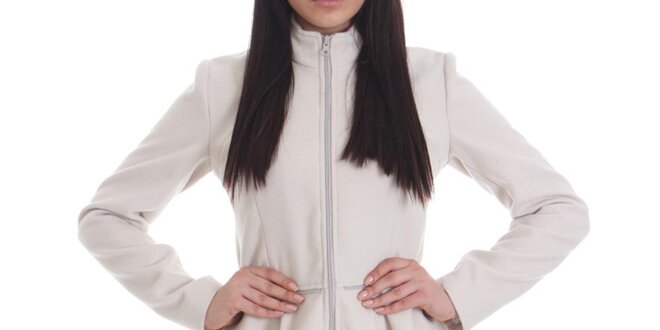 Dámský krémově bílý kabát se zipem Caramella Fashion