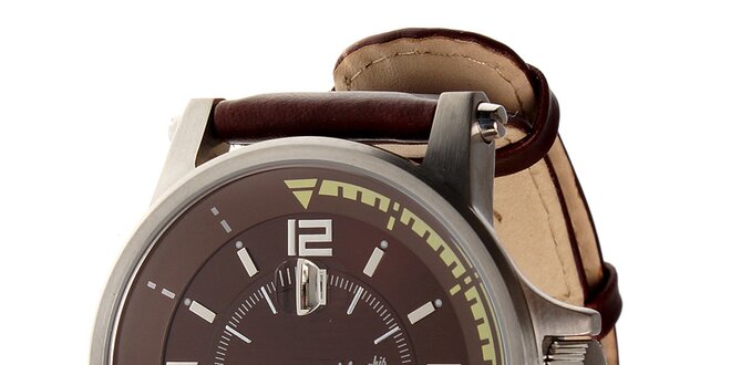 Pánské hnědé ocelové hodinky Memphis s hnědým koženým řemínkem