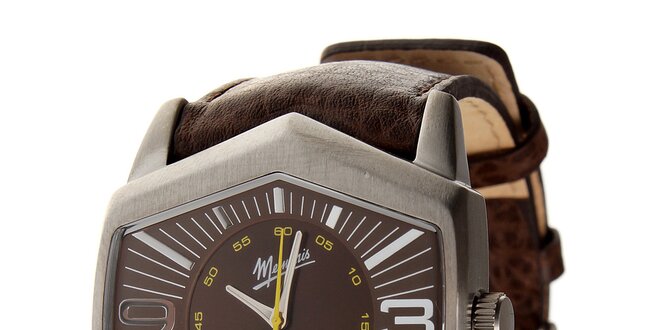 Pánské ocelové hodinky Memphis s hnědým koženým řemínkem