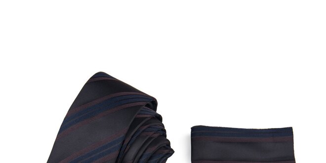 Pánská šedá sada s proužkem - kravata a kapesníček Giorgio di Mare