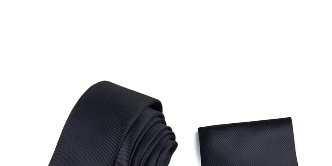 Pánská černá sada - kravata a kapesníček Giorgio di Mare
