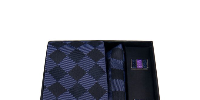 Pánská sada - fialovomodré manžetové knoflíčky, kravata a kapesníček Giorgio di Mare