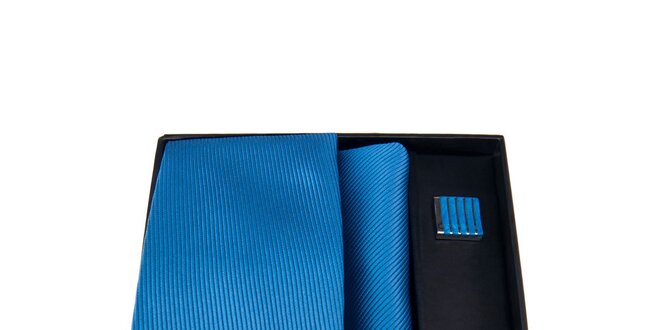 Pánská sada - modré manžetové knoflíčky, kravata a kapesníček Giorgio di Mare