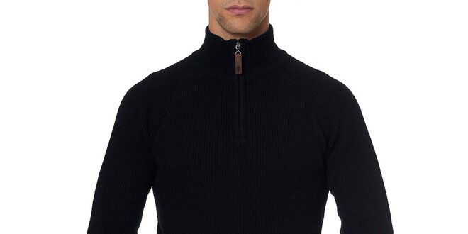Pánský černý svetr se stojáčkem na zip Paul Stragas