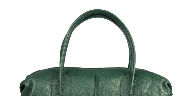 Dámská lahvově zelená kožená kabelka s karabinkou Made in Italia