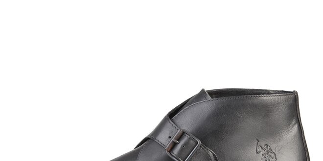 Pánské kožené černé boty s přezkou U.S. Polo