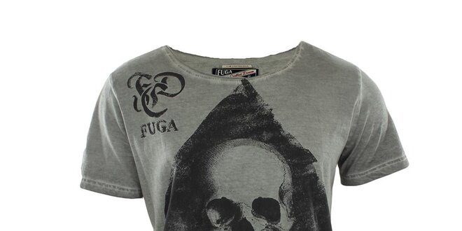 Pánské šedé tričko s lebkou Fuga