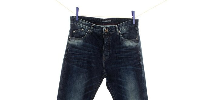 Pánské tmavě modré džíny s šisováním na kolenou Fuga