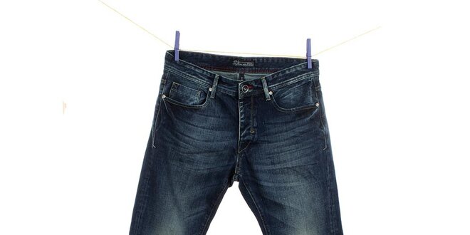 Pánské modré džíny Fuga s šisováním na kolenou