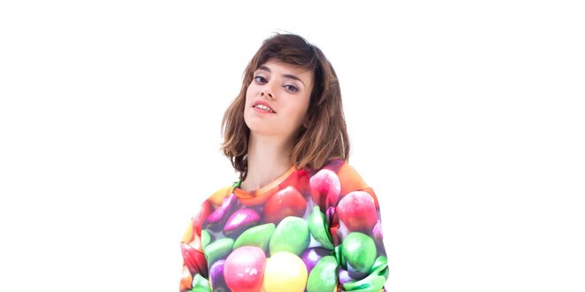 Dámský barevný svetřík s potiskem bonbónů. Mr. GUGU & Ms. GO