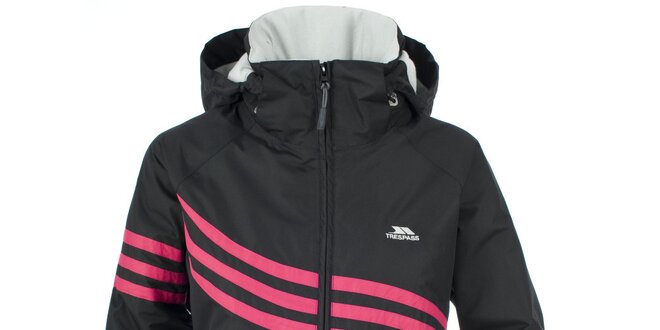 Dámská černá lyžařská bunda Trespass s růžovými pruhy