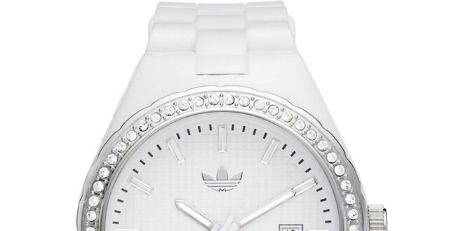 Dámské bílé analogové hodinky s kamínky Adidas