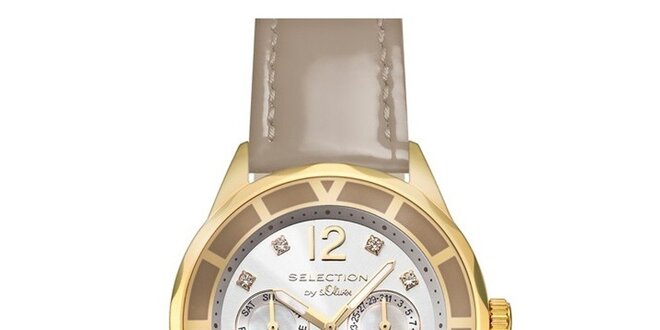 Dámské hodinky s datumovkou a béžovým páskem s.Oliver