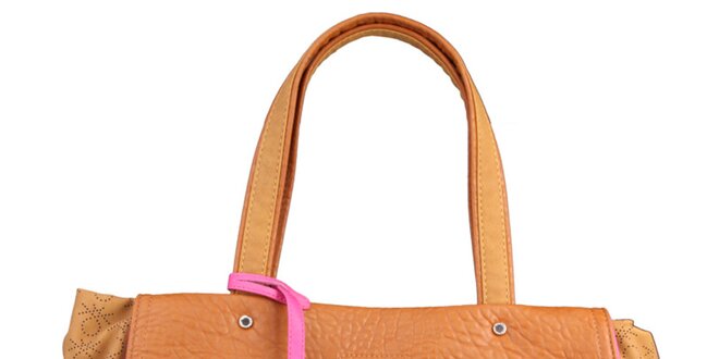 Dámská karamelová kabelka s růžovou visačkou Benetton