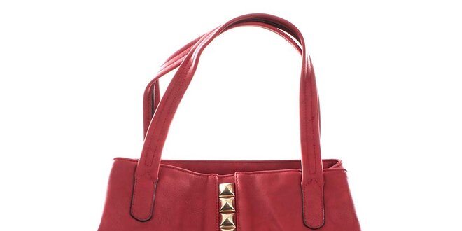 Dámská červená kabelka se zlatými pyramidkami London Fashion