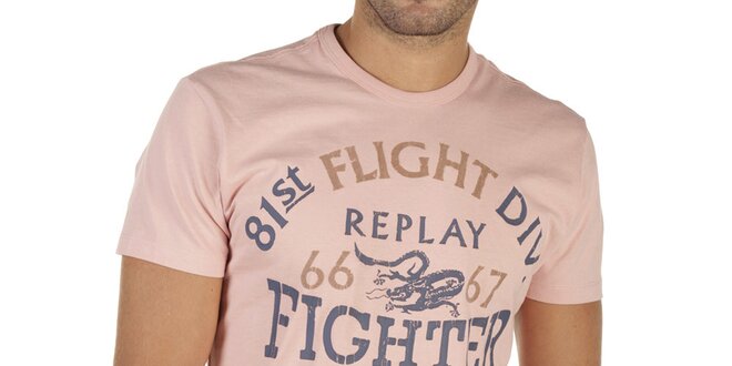 Pánské růžové tričko s potiskem Replay