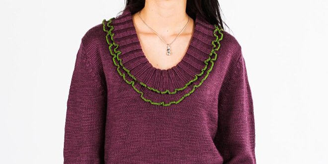 Dámský fialový svetr s volánky v dekoltu Emma Pernelle
