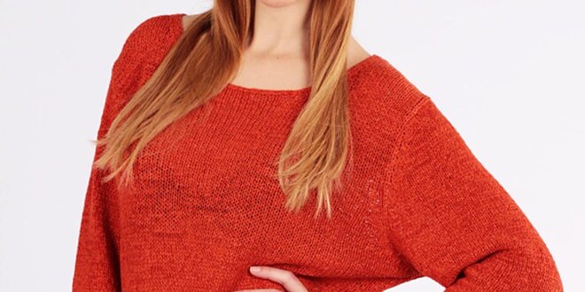 Dámský oranžový volný svetr s kapsičkou Emma Pernelle