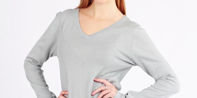 Dámský dlouhý šedý svetr s tkaničkou Emma Pernelle