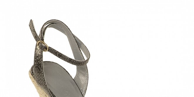 Dámská letní obuv značky Vkingas na jutovém klínu v imitaci šedé hadí kůže