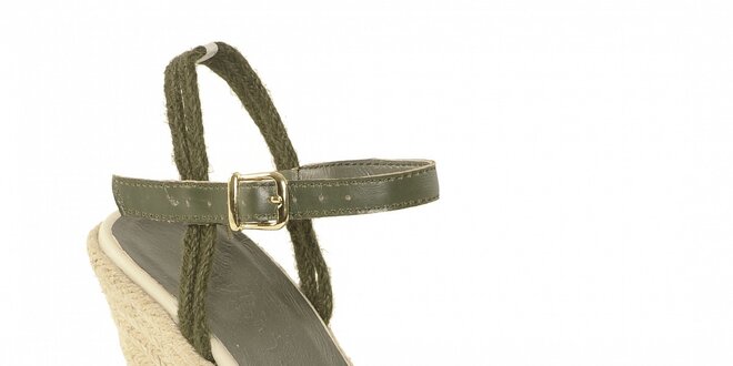 Dámská letní obuv značky Vkingas na jutovém klínu s provázky v khaki barvě