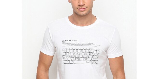 Pánské bílé tričko s krátkým rukávem a potiskem klávesnice Dogo