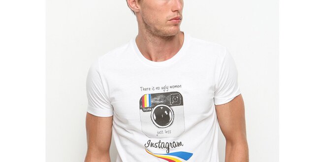 Pánské bílé tričko s krátkým rukávem s motivem Instagramu Dogo