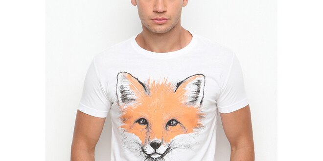 Pánské bílé tričko s krátkým rukávem s potiskem lišky Dogo